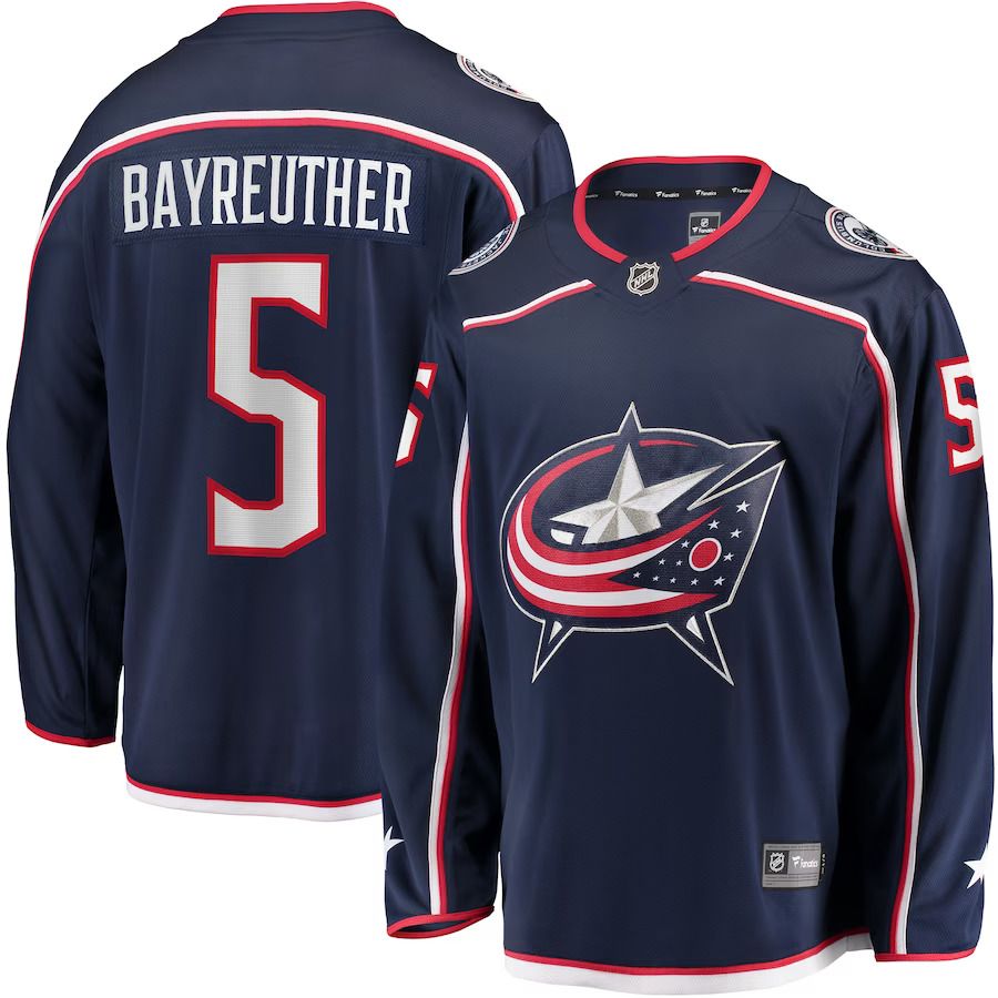 Men Columbus Blue Jackets #5 Gavin Bayreuther Fanatics Branded Navy Home Breakaway Player NHL Jersey